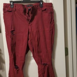 Burgundy distressed jeans